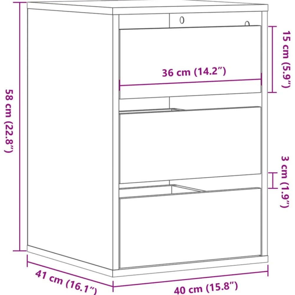 vidaXL Armarios Y Almacenamiento-Cajonera de esquina madera de ingeniería 40x41x58 cm
