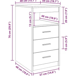 vidaXL Cajonera de madera contrachapada 40x50x76 cm Blanco Best