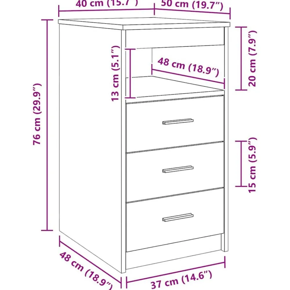 vidaXL Cajonera de madera contrachapada 40x50x76 cm Blanco Best