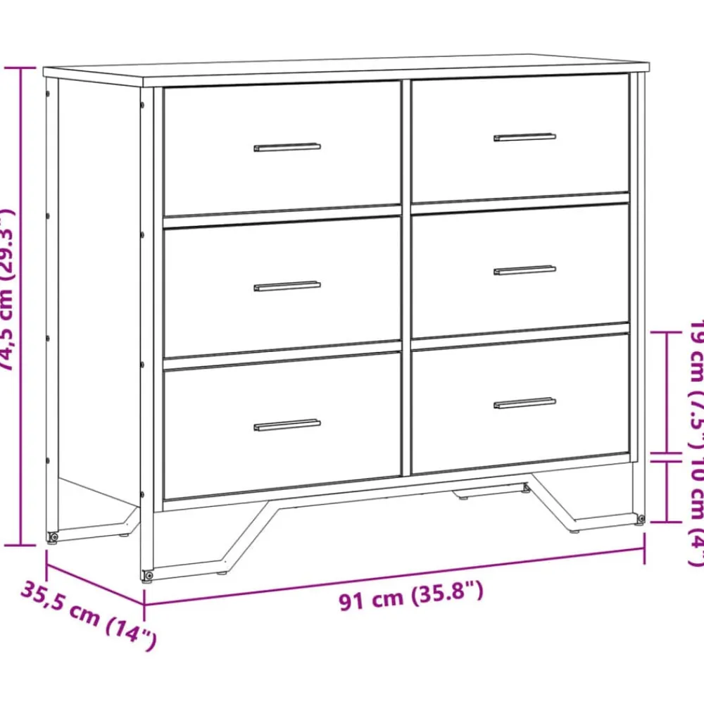 vidaXL Armarios Y Almacenamiento-Cajonera de madera de ingeniería 91x35,5x74,5 cm