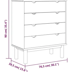 vidaXL Cajonera OTTA madera maciza de pino 76,5x39,5x90 cm Marrón Outlet