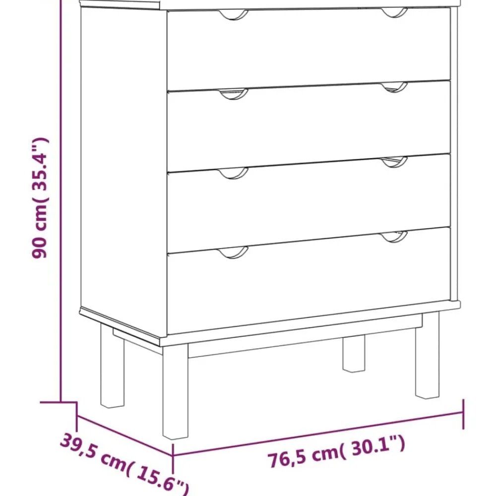 vidaXL Cajonera OTTA madera maciza de pino 76,5x39,5x90 cm Marrón Outlet