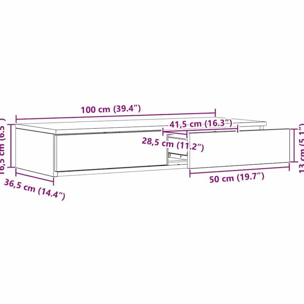vidaXL Mesas-Cajones de cama 100 x 36,5 x 16,5 cm Madera de ingeniería