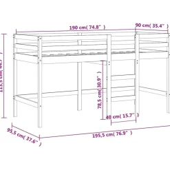 vidaXL Camas Y Accesorios-Cama alta para niños con cortinas madera pino azul 90x190 cm