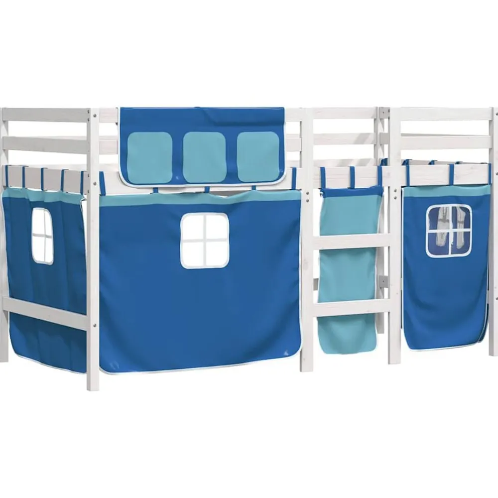 vidaXL Camas Y Accesorios-Cama alta para niños con cortinas madera pino azul 90x190 cm