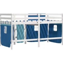 vidaXL Camas Y Accesorios-Cama alta para niños con cortinas madera pino azul 90x190 cm
