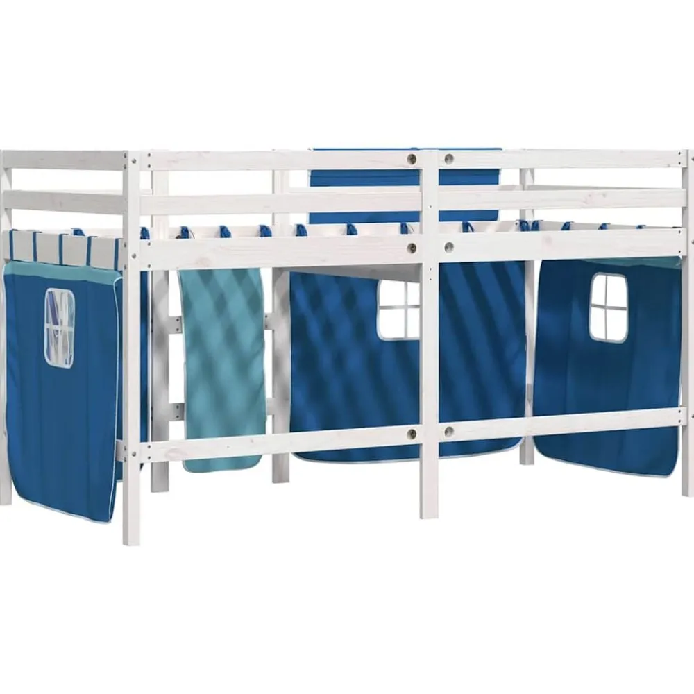vidaXL Camas Y Accesorios-Cama alta para niños con cortinas madera pino azul 90x190 cm