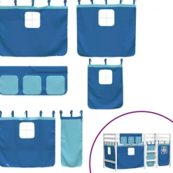 vidaXL Camas Y Accesorios-Cama alta para niños con cortinas madera pino azul 90x190 cm