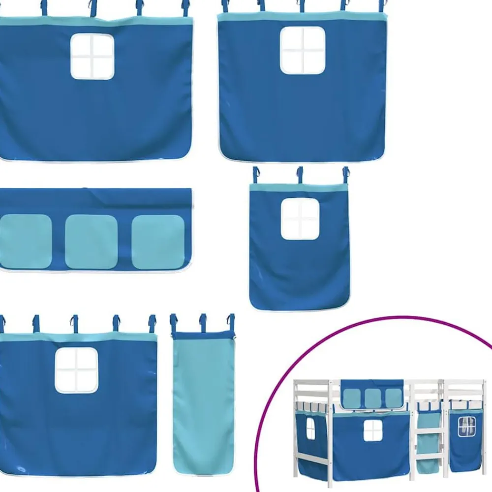 vidaXL Camas Y Accesorios-Cama alta para niños con cortinas madera pino azul 90x190 cm