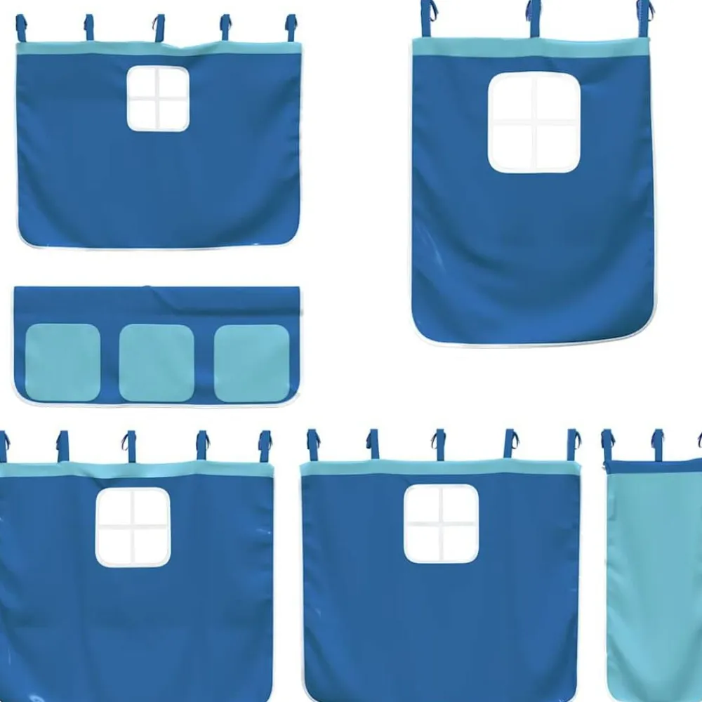vidaXL Camas Y Accesorios-Cama alta para niños con cortinas madera pino azul 90x190 cm