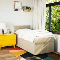 vidaXL Cama box spring con colchón tela color 80x200 cm Crema Best