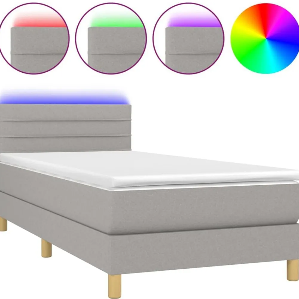 vidaXL Cama box spring con colchón tela y LED 80x200 cm Gris claro Clearance