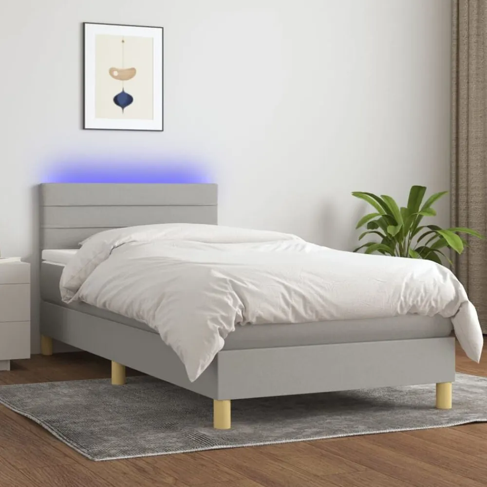 vidaXL Cama box spring con colchón tela y LED 80x200 cm Gris claro Clearance