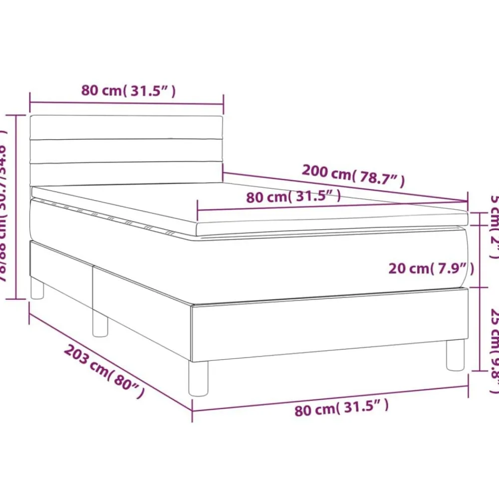 vidaXL Cama box spring con colchón tela y LED 80x200 cm Gris claro Clearance