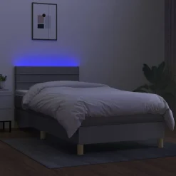 vidaXL Cama box spring con colchón tela y LED 80x200 cm Gris claro Clearance