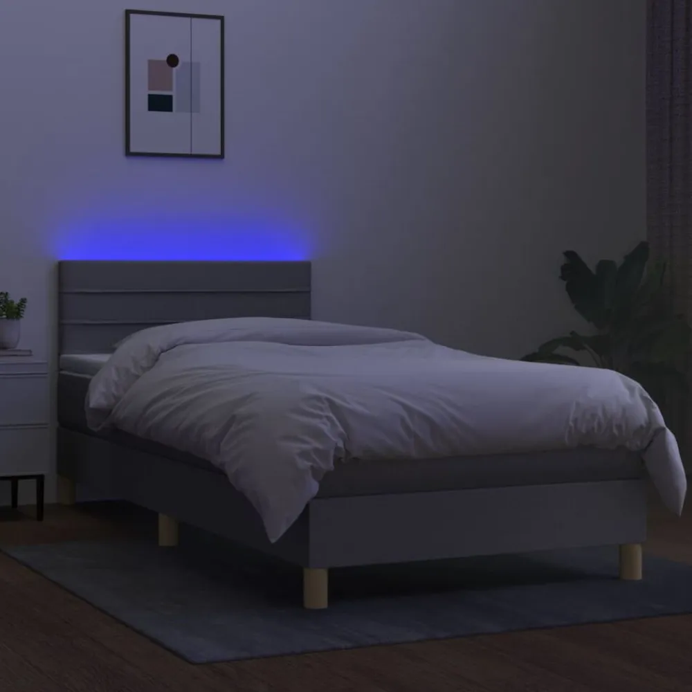 vidaXL Cama box spring con colchón tela y LED 80x200 cm Gris claro Clearance