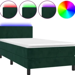 vidaXL Cama box spring colchón y LED terciopelo 80x200 cm Verde oscuro Online
