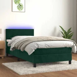 vidaXL Cama box spring colchón y LED terciopelo 80x200 cm Verde oscuro Online