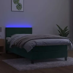 vidaXL Cama box spring colchón y LED terciopelo 80x200 cm Verde oscuro Online