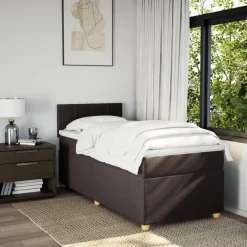 vidaXL Camas Y Accesorios-Cama box spring con colchón tela marrón oscuro 80x200 cm