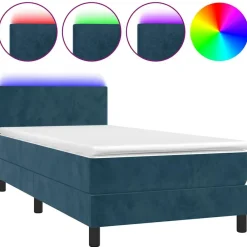 vidaXL Cama box spring colchón y LED terciopelo 80x200 cm Azul oscuro Discount