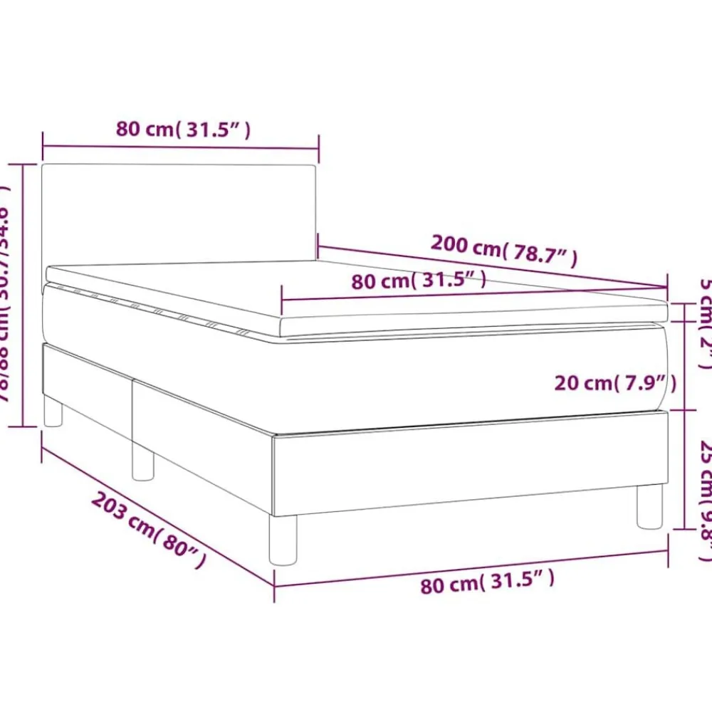 vidaXL Cama box spring colchón y LED terciopelo 80x200 cm Azul oscuro Discount