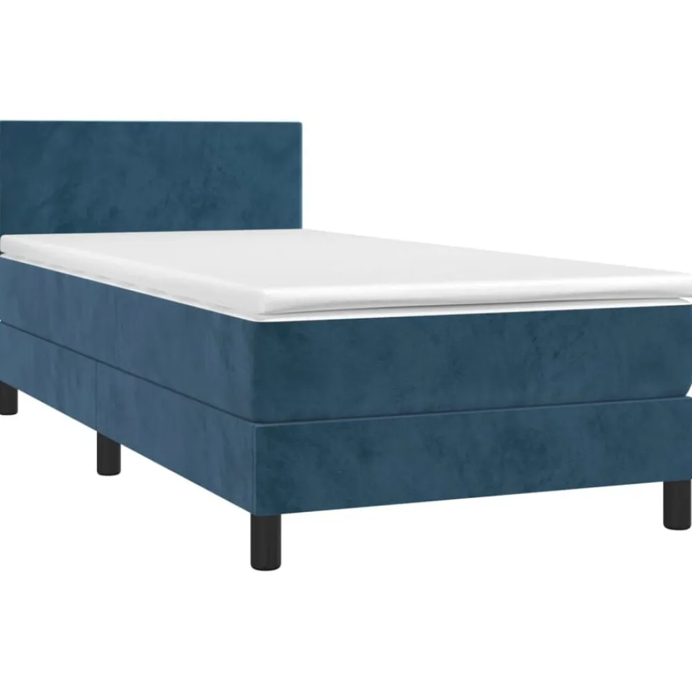 vidaXL Cama box spring colchón y LED terciopelo 80x200 cm Azul oscuro Discount