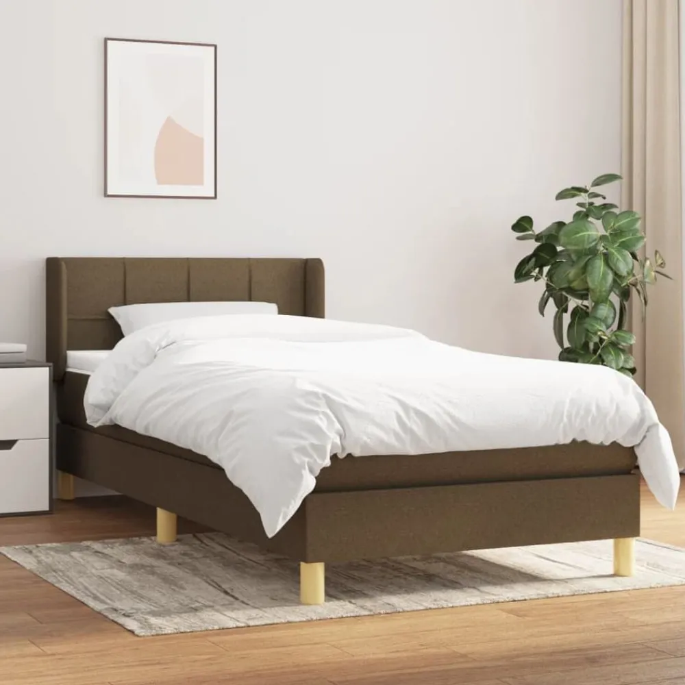 vidaXL Camas Y Accesorios-Cama box spring con colchón tela marrón oscuro 80x200 cm