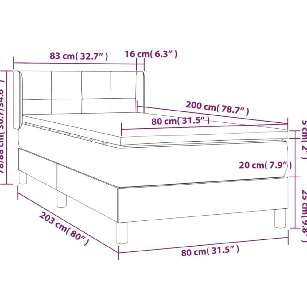 vidaXL Camas Y Accesorios-Cama box spring con colchón tela marrón oscuro 80x200 cm