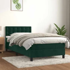 vidaXL Cama box spring colchón y LED terciopelo 80x200 cm Verde oscuro Clearance