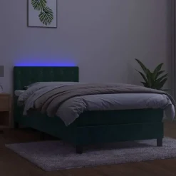 vidaXL Cama box spring colchón y LED terciopelo 80x200 cm Verde oscuro Clearance