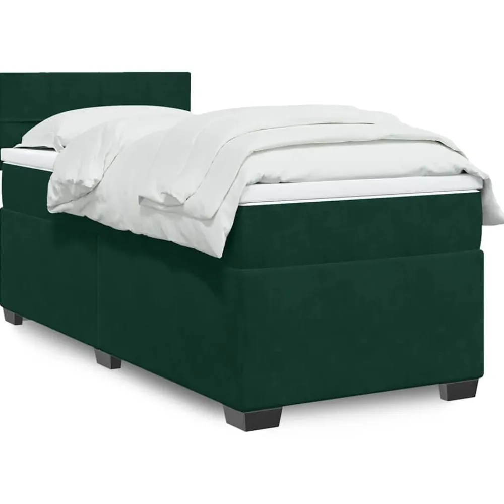 vidaXL Cama box spring con colchón terciopelo 80x200 cm Verde oscuro Sale