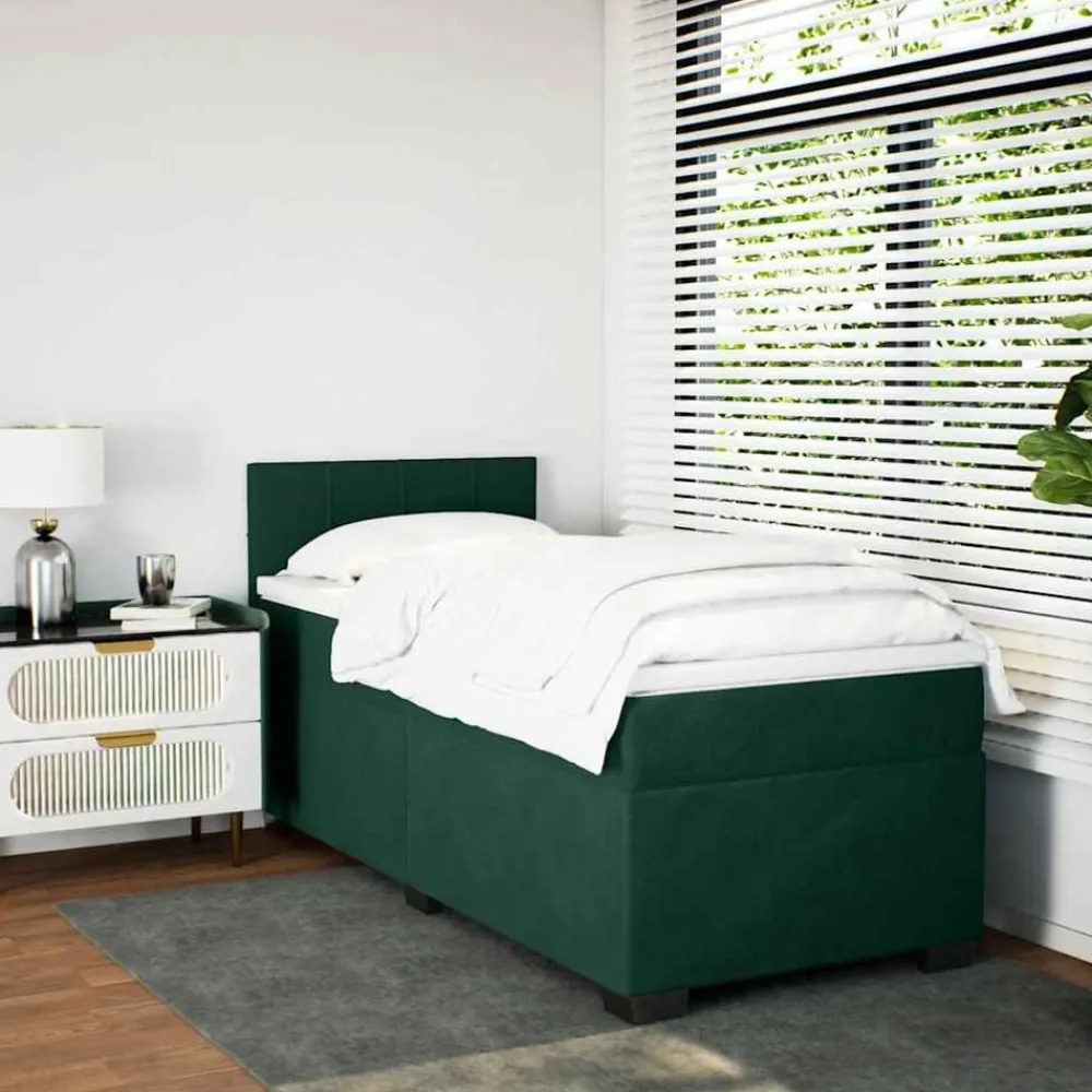 vidaXL Cama box spring con colchón terciopelo 80x200 cm Verde oscuro Sale