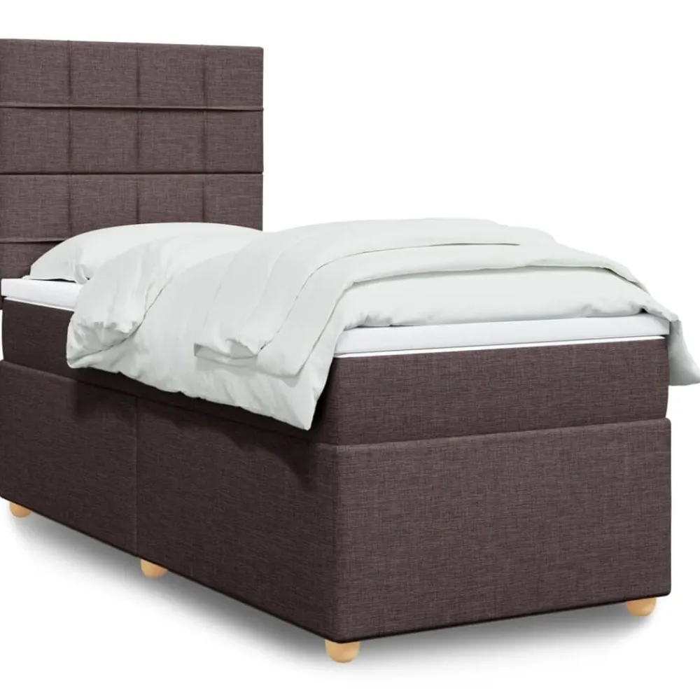 vidaXL Camas Y Accesorios-Cama box spring con colchón tela marrón oscuro 80x200 cm