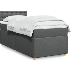 vidaXL Cama box spring individual con colchón tela Gris oscuro