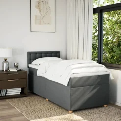 vidaXL Cama box spring individual con colchón tela Gris oscuro