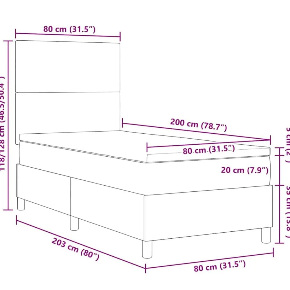 vidaXL Cama Box Spring LED y 80 x 200 cm Tela de Pana Crema New