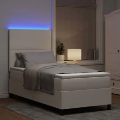 vidaXL Cama Box Spring LED y 80 x 200 cm Tela de Pana Crema New