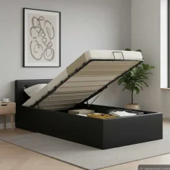 vidaXL Cama canapé hidráulica cuero sintético 90x200 cm Negro Best