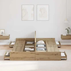 vidaXL Cama con almacenamiento con cajón Roble artesanal 140 x 200 cm Roble artisan Clearance