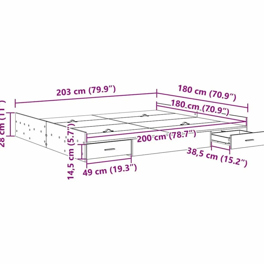 vidaXL Camas Y Accesorios-Cama con almacenamiento con cabecera 180 x 200 cm
