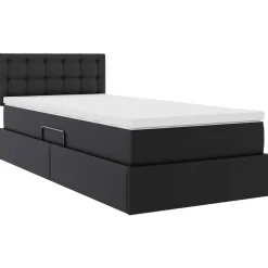 vidaXL Cama con almacenamiento y LED 90 x 190 cm Cuero sintético Negro Outlet