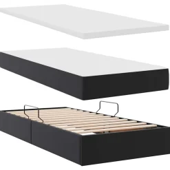 vidaXL Cama con almacenamiento y LED 90 x 190 cm Cuero sintético Negro Outlet