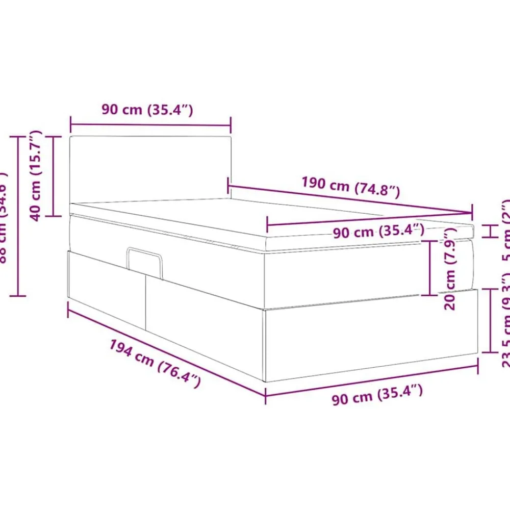 vidaXL Camas Y Accesorios-Cama con almacenamiento y colchón con colchón 90 x 190 cm