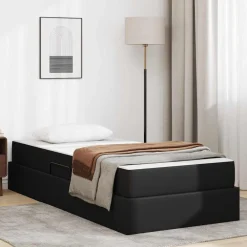 vidaXL Cama con almacenamiento y colchón con colchón 2 pcs Cuero Negro Outlet