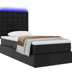 vidaXL Camas Y Accesorios-Cama con almacenamiento y LED 90 x 190 cm Cuero sintético