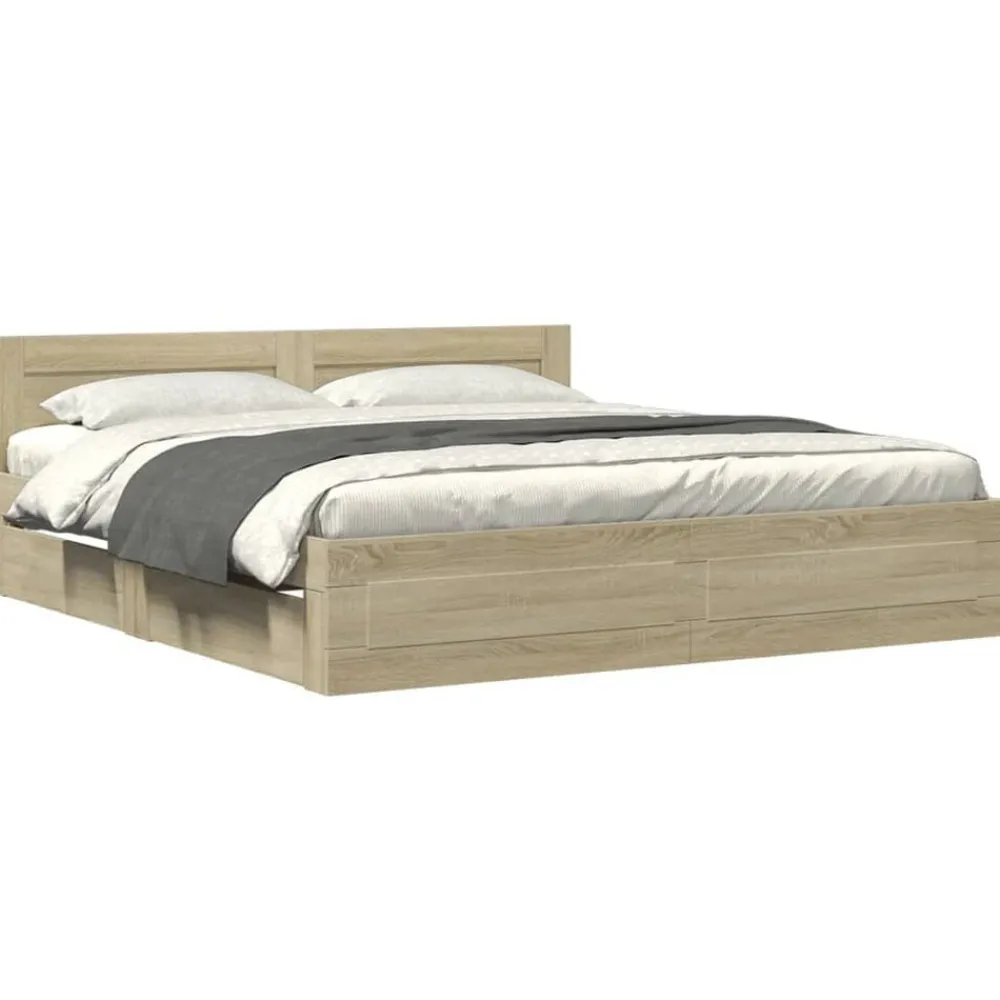 vidaXL Camas Y Accesorios-Cama con cabecero madera de ingeniería 200x200 cm