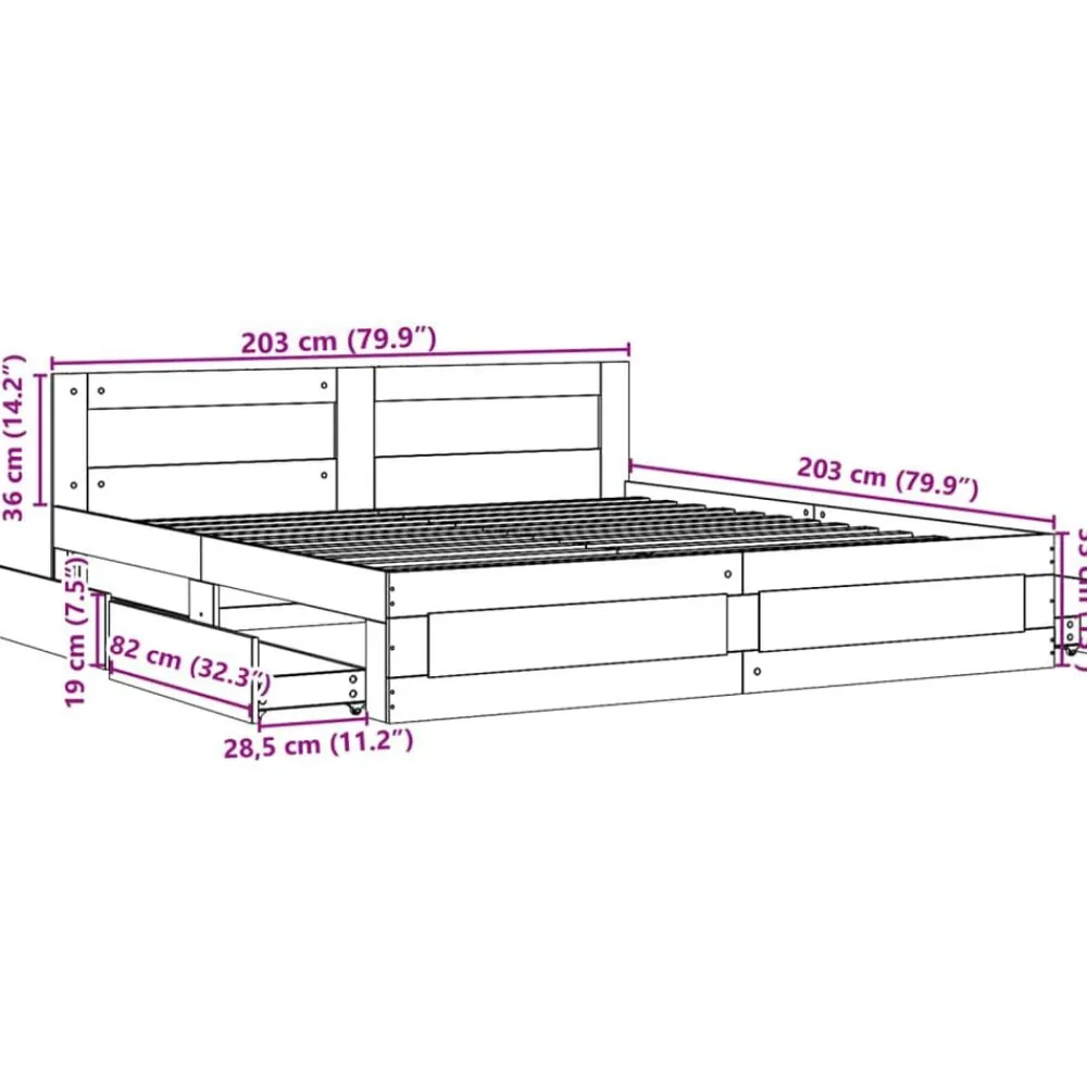 vidaXL Camas Y Accesorios-Cama con cabecero madera de ingeniería 200x200 cm
