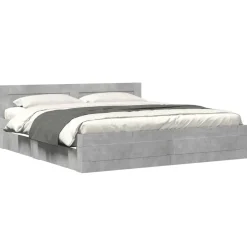 vidaXL Camas Y Accesorios-Cama con cabecero madera ingeniería gris hormigón 200x200 cm