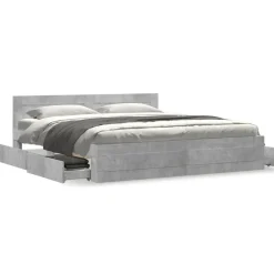 vidaXL Camas Y Accesorios-Cama con cabecero madera ingeniería gris hormigón 200x200 cm